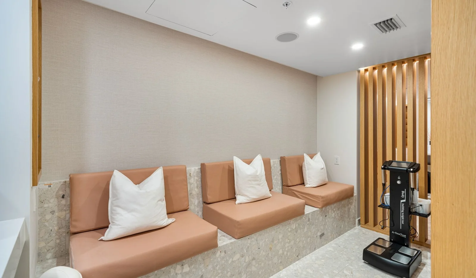 Waiting lounge with terracotta seating